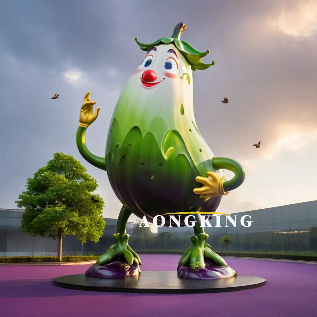 Endorsement cartoon image green fiberglass eggplant sculptures